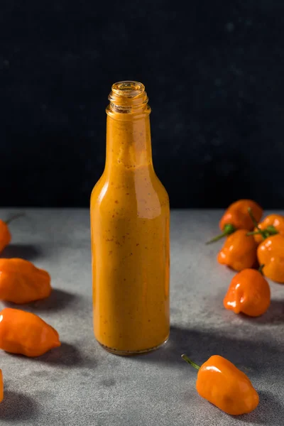 Salsa Caliente Habanero Orgánica Casera Una Botella —  Fotos de Stock