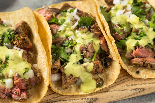 Bife Mexicano Caseiro Steet Tacos Com Cilantro Cebola — Fotografia de Stock