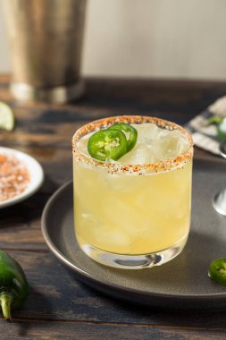 Boozy Spicy Jalapeno Margarita with Tequila and Lime clipart