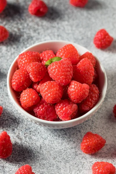 Bir kasede çiğ kırmızı organik ahududu