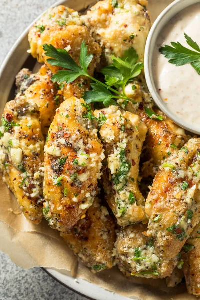 Homemade Fried Parmesan Chicken Wings Dipping Sauce — Stockfoto