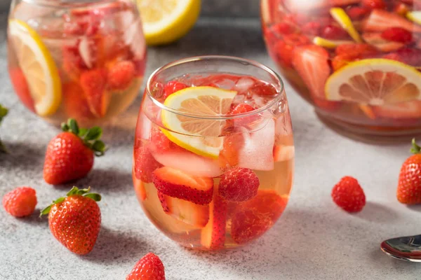 Boozy Refreshing Rose Wine Sangria Lemon Berries — Stok fotoğraf