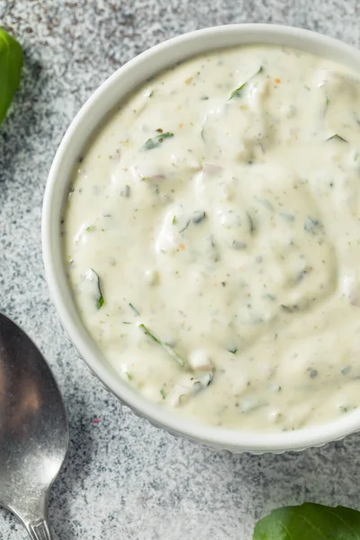 Homemade Green Goddess Salad Dressing Basil Garlic Herbs — Fotografia de Stock