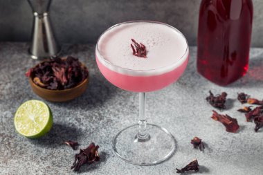 İçki Tazeleyen Votka Hibiscus Pembe Kokteyl Bir Coupe Glass