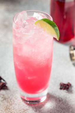 Buzlu Cin Hibiscus Soda ve Limonlu Highball Kokteyli