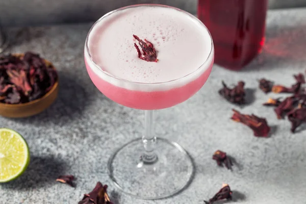 Boozy Refreshing Vodka Hibiscus Pink Cocktail Coupe Glass — Photo