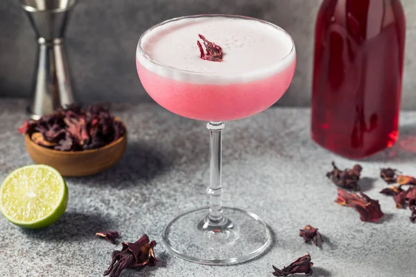 Chlastací Osvěžující Vodka Hibiscus Růžový Koktejl Sklenici — Stock fotografie