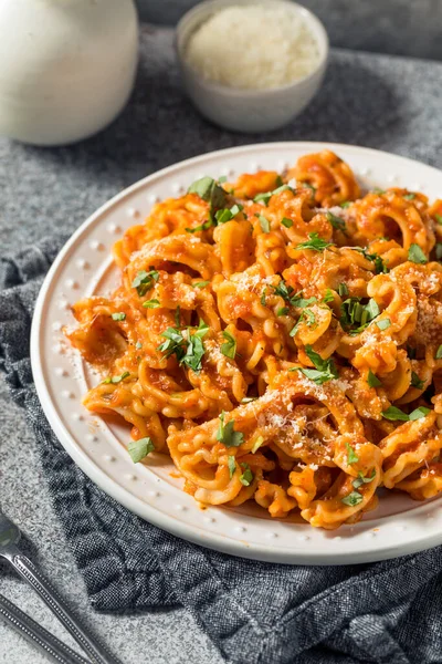 Homemade Italian Cascatelli Pasta Tomato Sauce Basil — ストック写真