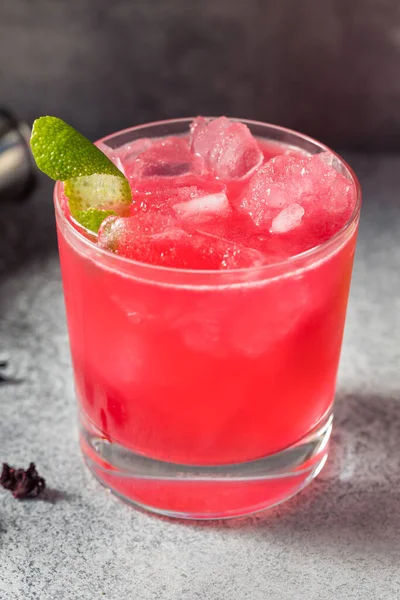 Boozy Cold Gin Hibiscus Sour Cocktail Glass Lime — стокове фото