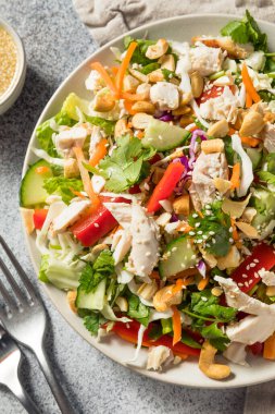 Havuç ve lahana soslu ev yapımı susamlı Asya salatası.