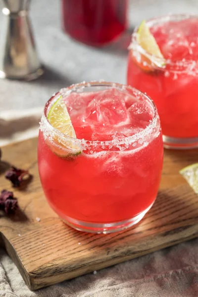 Cold Boozy Hibiscus Mezcal Margarita Lime Salt — Φωτογραφία Αρχείου