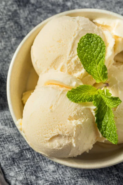 Hausgemachtes Gefrorenes Vanilleeis Fertig Zum Essen — Stockfoto