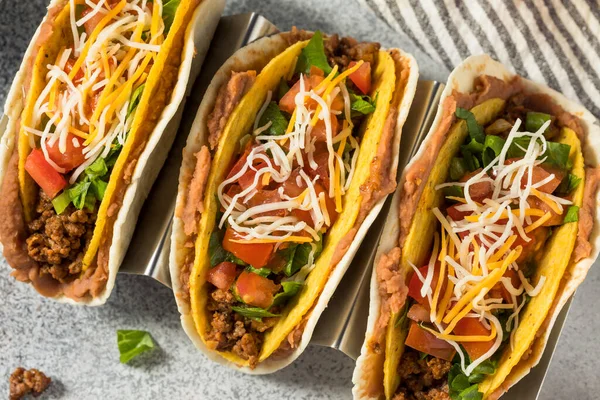 Hausgemachte Gefüllte Beef Tacos Mit Harten Und Weichen Schalen Mit — Stockfoto