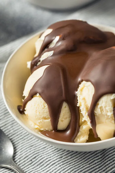 Sweet Hard Chocolate Shell Ice Cream Sundae Bowl — Stock Photo, Image