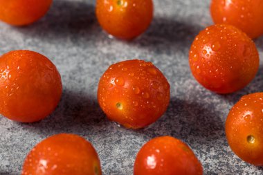 Kase içinde çiğ organik kırmızı kiraz domatesleri