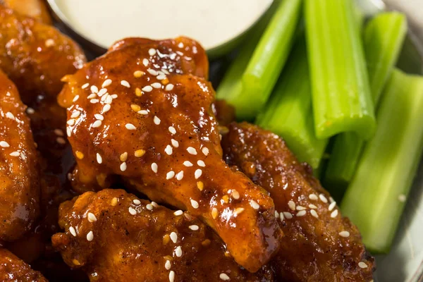 Homemade Sriracha Honey Chicken Wings Sesame Ranch — 스톡 사진