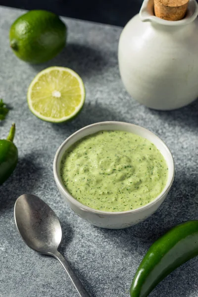 Homemade Peru Aji Verde Sauce Lime Cilantro Jalapeno — 스톡 사진
