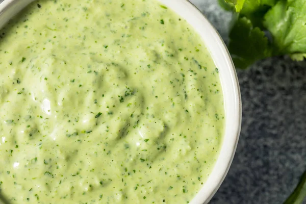 Homemade Peruvian Aji Verde Sauce Lime Cilantro Jalapeno — Stock Photo, Image