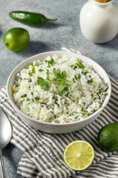 Riz Mexicain Coriandre Maison Chaux Dans Bol — Photo