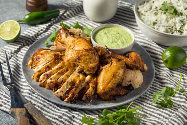 Homemade Peru Lime Chicken Aji Verde Sauce Rice — 스톡 사진