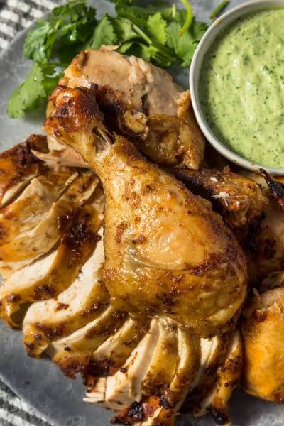 Pollo Lima Peruano Casero Con Salsa Aji Verde Arroz — Foto de Stock