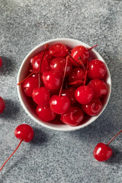 Sweet Candied Red Maraschino Cherries in a Bowl
