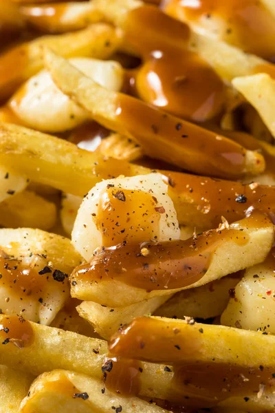 Homemade Cheesey Poutine French Fries Gravy Cheese Curds — Stock Photo, Image