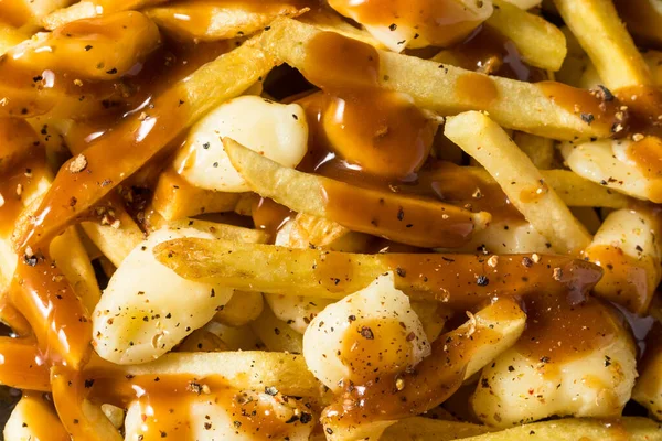 Yapımı Peynirli Poutine Soslu Peynirli Patates Kızartması — Stok fotoğraf