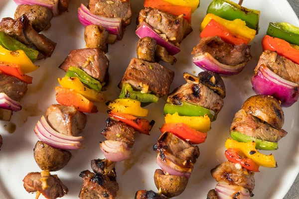 Embutidos Caseros Carne Kebabs Con Pimientos Cebollas — Foto de Stock