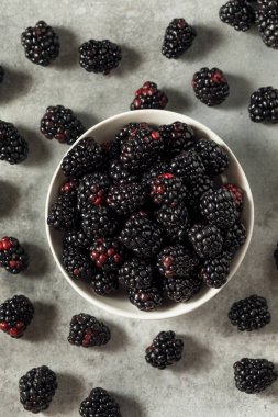 Bir kase çiğ siyah organik böğürtlen