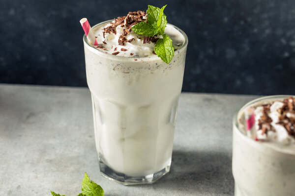 Homemade Green Chocolate Chip Mint Milkshake in a Glass