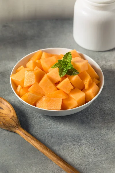 Raw Orange Organic Cantaloupe Melon Cut Cubes — Stock Photo, Image