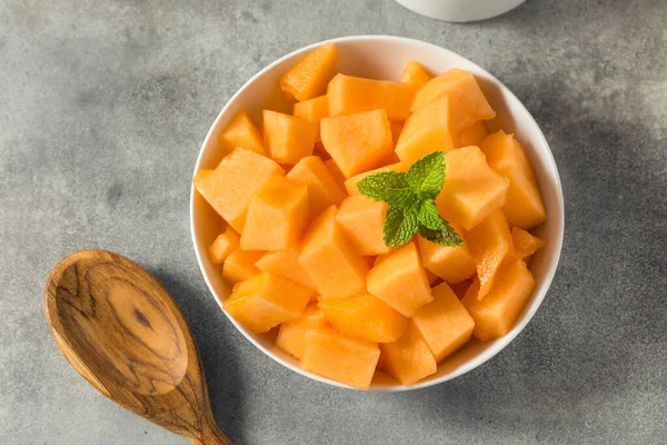 Raw Orange Organic Cantaloupe Melon Cut Cubes — Stock Photo, Image