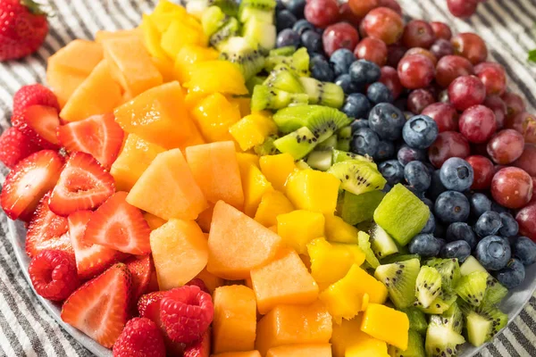 Raw Organic Rainbow Fruit Salad Berries Melons Grapes — Zdjęcie stockowe