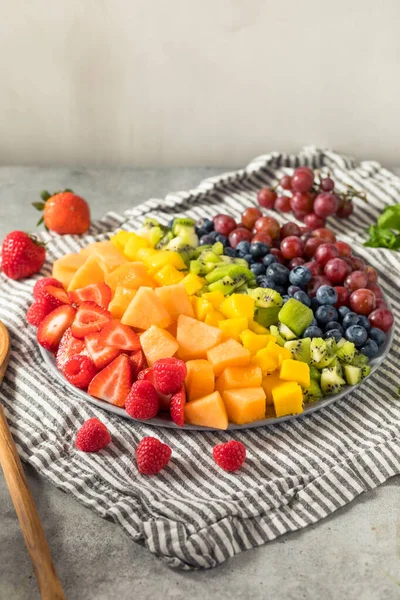 Raw Organic Rainbow Fruit Salad Berries Melons Grapes — Stock Photo, Image