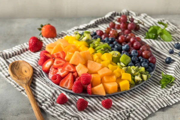Raw Organic Rainbow Fruit Salad Berries Melons Grapes — Stockfoto