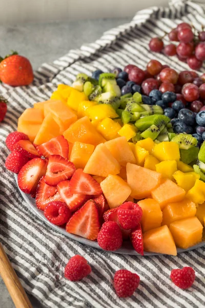 Raw Organic Rainbow Fruit Salad Berries Melons Grapes — Stock fotografie