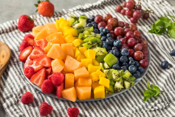 Raw Organic Rainbow Fruit Salad Berries Melons Grapes — 图库照片