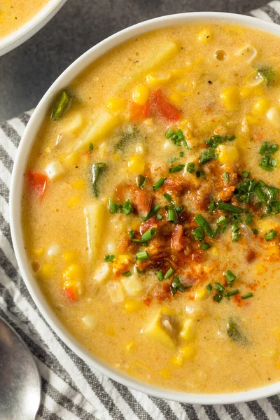 Homemade Summer Corn Chowder Potatoes Bacon — 图库照片