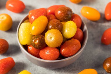 Bir kase içinde organik kiraz domates