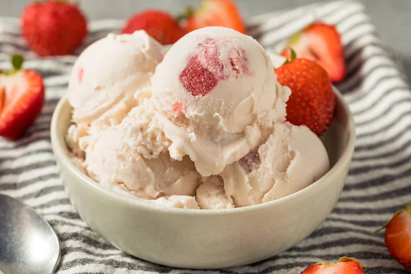 Homemade Organic Strawberry Ice Cream Bowl — Stockfoto