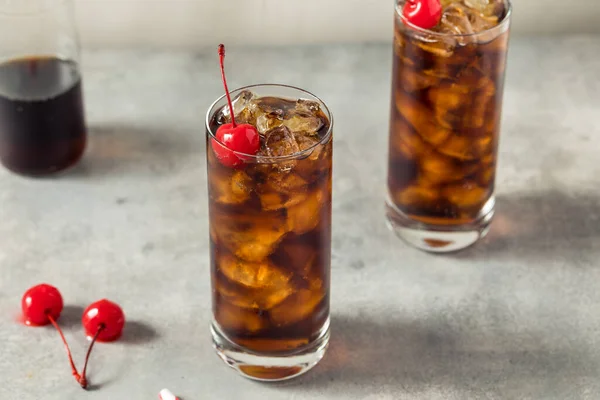 Cold Refreshing Cherry Cola Soda Straw — стоковое фото