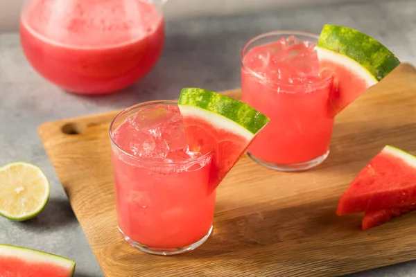 Cold Refreshing Watermelon Agua Fresca Lime Sugar — Zdjęcie stockowe