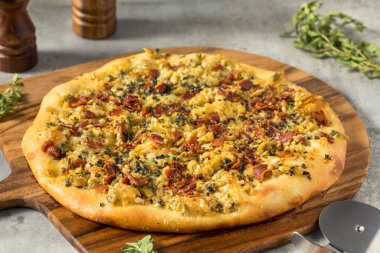 Homemade New Haven Clam White pizza with Oregano and Bacon