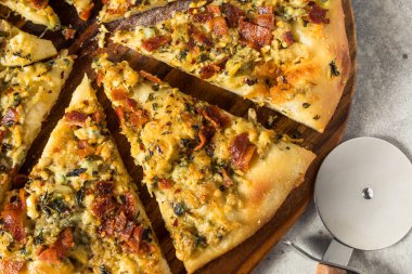 Homemade New Haven Clam White pizza with Oregano and Bacon