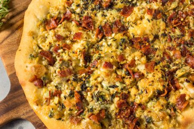 Homemade New Haven Clam White pizza with Oregano and Bacon