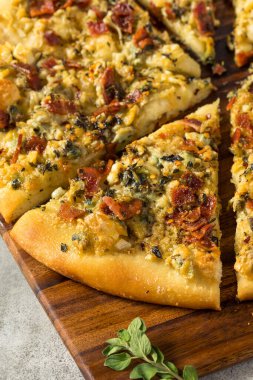 Homemade New Haven Clam White pizza with Oregano and Bacon