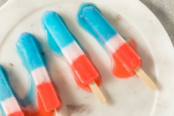 Homemade Red White Blue Popsicle Ready Eat Summer — Fotografia de Stock