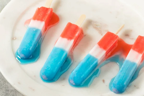 Homemade Red White Blue Popsicle Ready Eat Summer — 스톡 사진