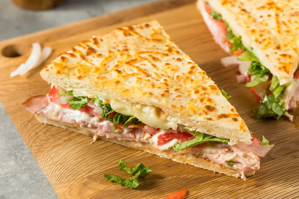 Homemade Pizza Turkey Wedgie Sandwich Lettuce Tomato Cheese — ストック写真